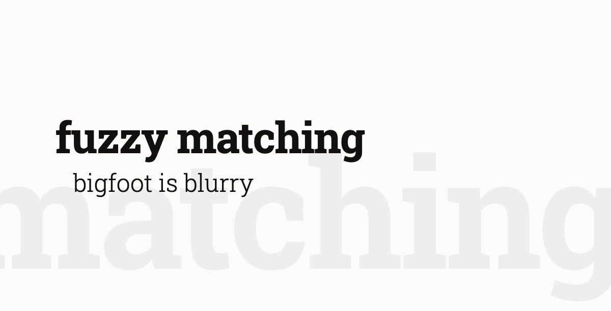 the entry "fuzzy matching" set large in slab type over its own ghost, with the definition "bigfoot is blurry" underneath