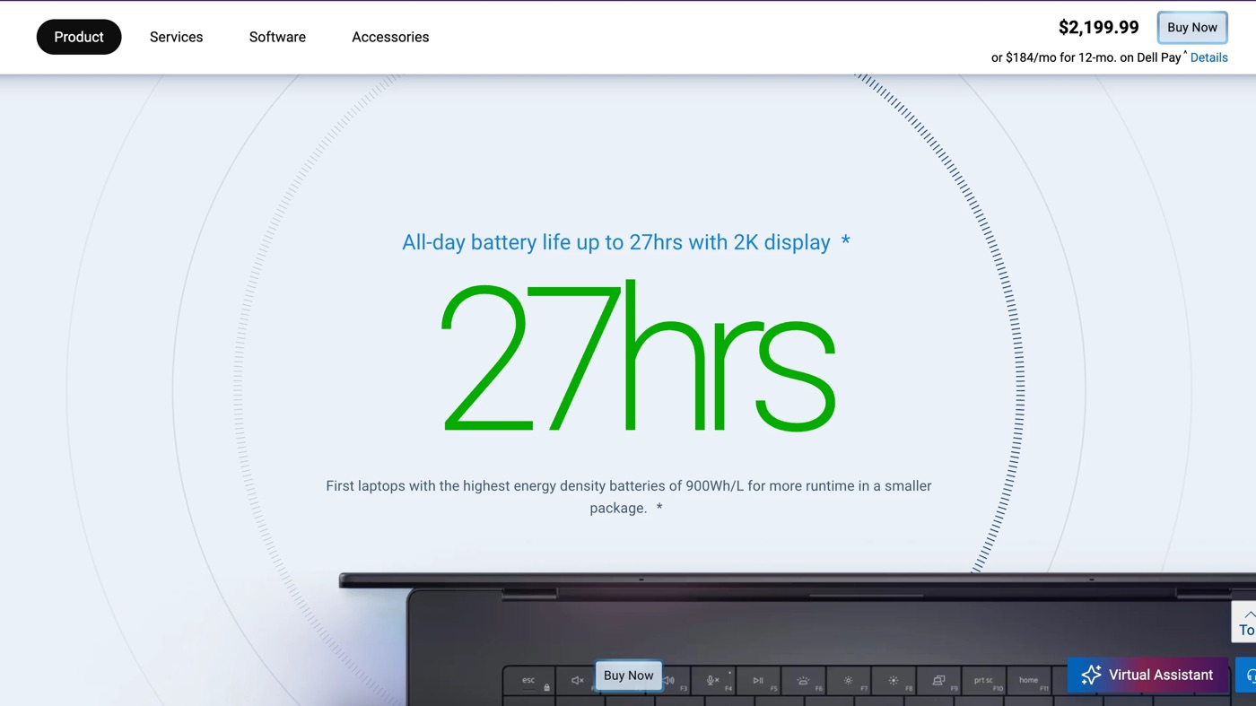 Battery screen. The runtime figure set in outsized green numerals over a pale ring, with the top edge of a laptop rising into the frame.