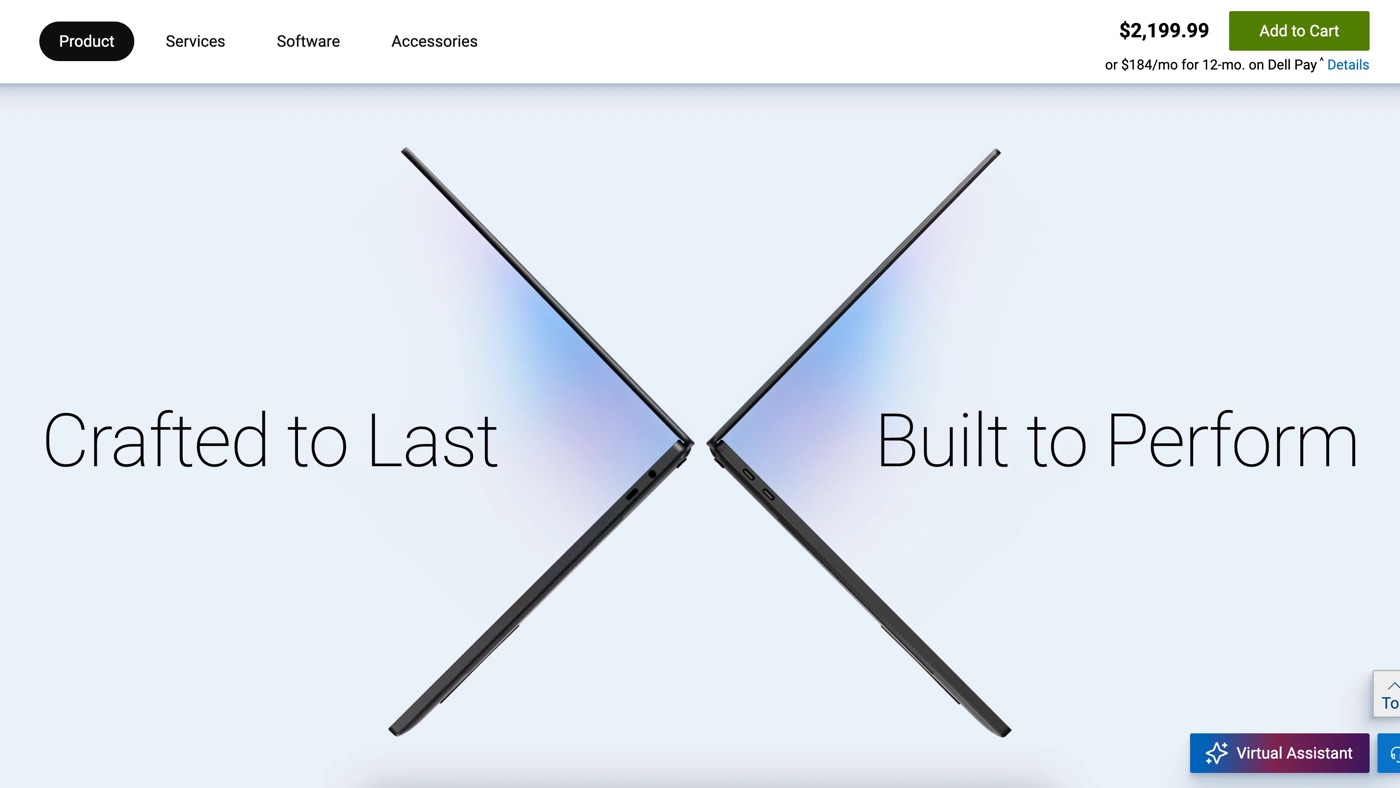 Closing screen. Two laptops crossed into an X against pale blue, one titled Crafted to Last and the other Built to Perform.