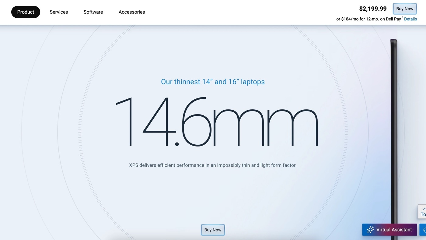 Measurement screen. The thickness of the laptop set in outsized gray numerals at the center of the page, over the closed edge of the machine.